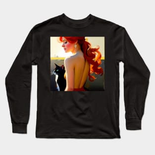 A Redhead and Her Black and White Cat Long Sleeve T-Shirt